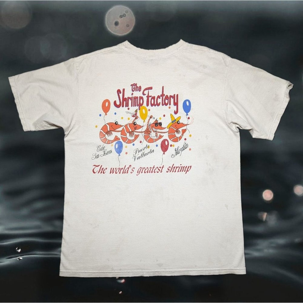 The Shrimp Factory Vintage Distressed Party Cabo Dad T-shirt sz L
